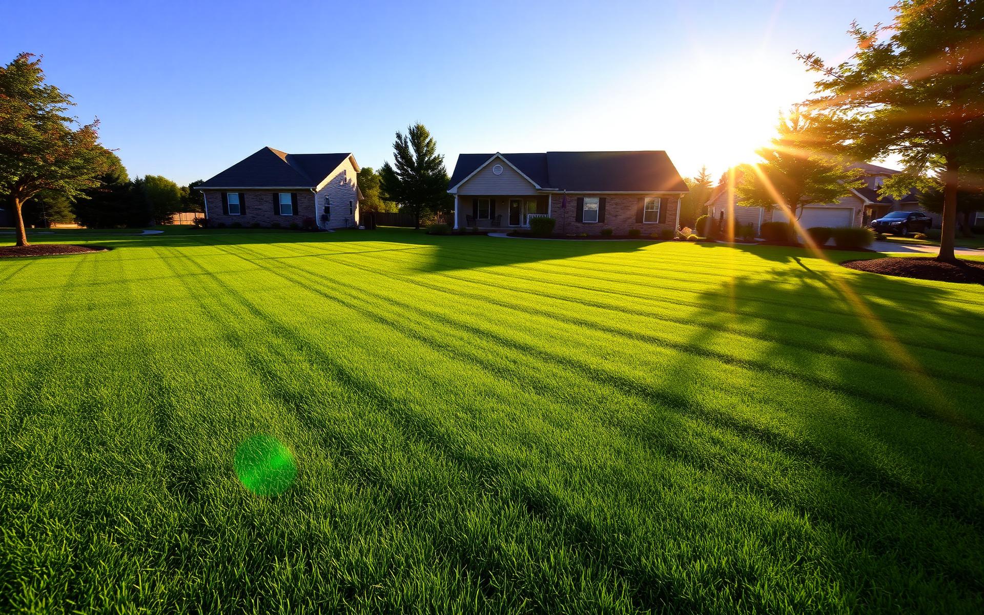 A pristine striped green lawn in the Missouri Ozarks